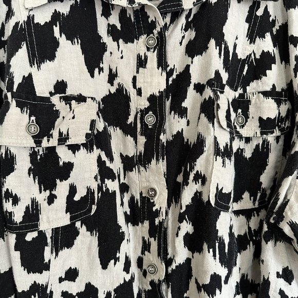 100% Linen Shirt Woman Blouse White Black Size 22W - Picture 3 of 6